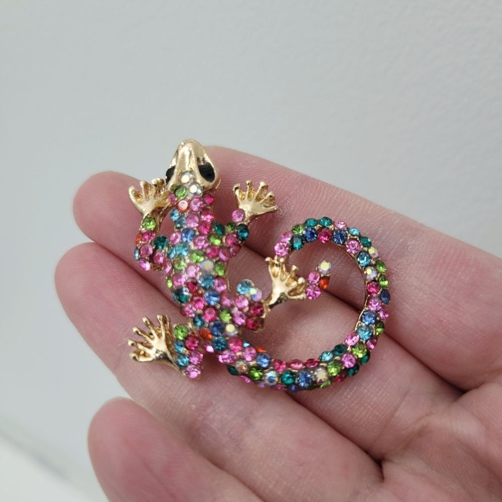 Brand New Colourful Rhinestone Lizard Pin Brooch - Picture 4 of 6